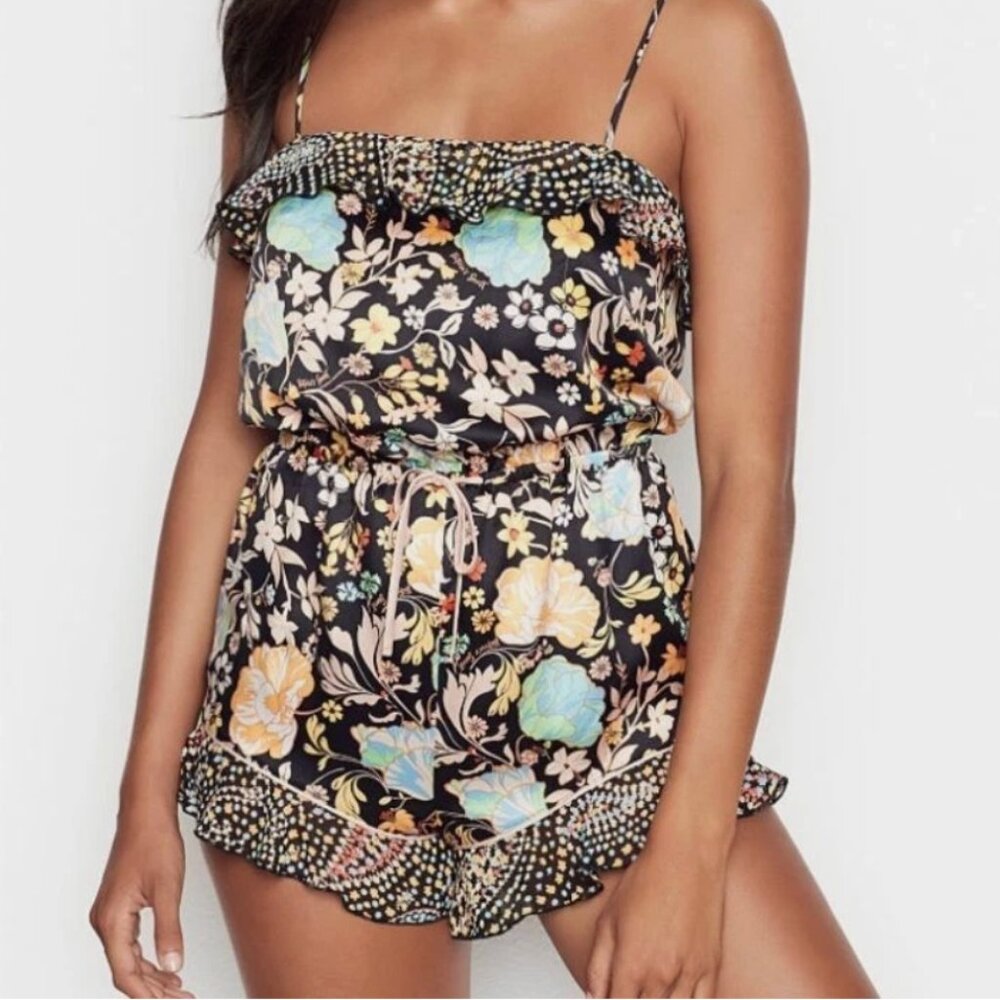 Victoria's Secret Flowy Floral Black Romper Teddy in XS